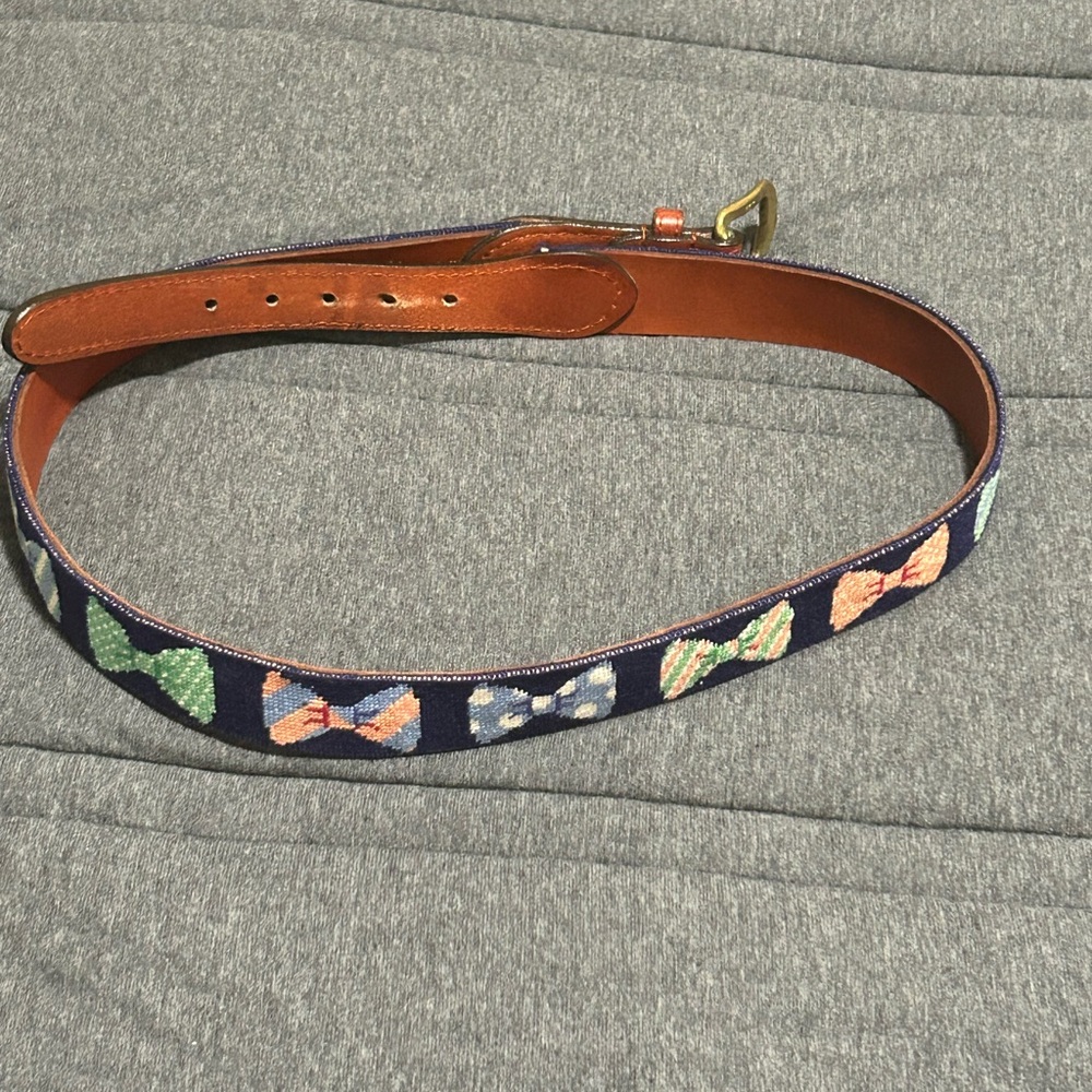 Smathers Branson Mens Needlepoint Bow Tie Belt Navy Blue Leather Fun Casual 36 - Picture 8 of 8